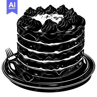 Aset premium populer: Black and White Illustration of a Layered Cake with Frosting and a For