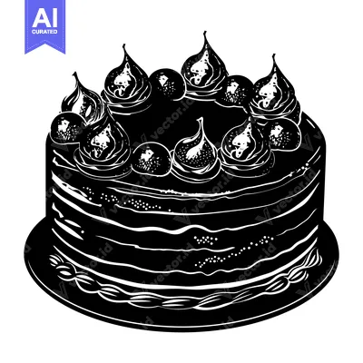Aset premium populer: Black and White Illustration of a Layered Cake Topped with Figs