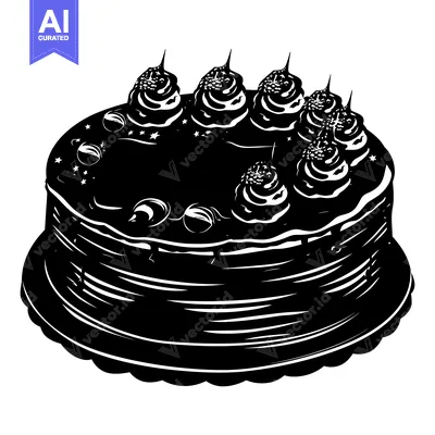 Popular premium asset: Black and White Silhouette of a Decorated Cake