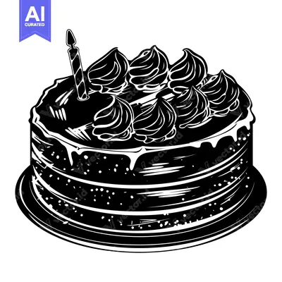 Aset premium populer: Black and White Illustration of a Birthday Cake with a Candle