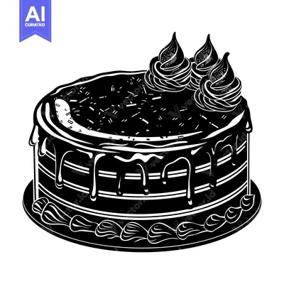 A Black and White Silhouette of a Glazed Cake with Whipped Cream
