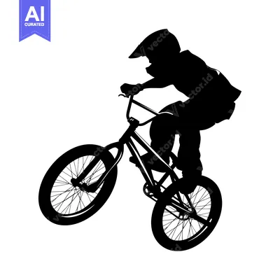 Aset desain premium: Silhouette of a BMX Rider in Mid-Air