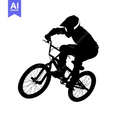 Aset desain premium: Silhouette of a BMX Rider Performing a Trick on a Bicycle