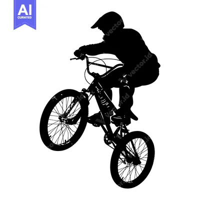 Aset desain premium: Silhouette of a BMX Rider Performing a Wheelie