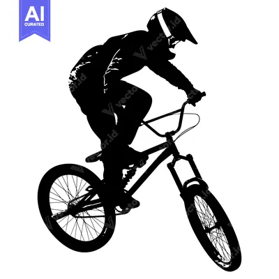 Aset desain premium: Silhouette of a Mountain Biker in Action