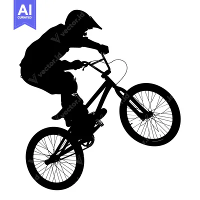 Aset desain premium: Silhouette of a Person Riding a Bicycle in Mid-Air