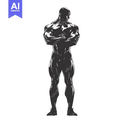 Aset desain premium: Muscular Male Figure Standing with Arms Crossed