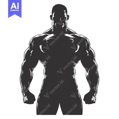 Aset desain premium: Silhouette of a Muscular Man with Clenched Fists