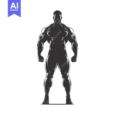 Aset desain premium: Silhouette of a Muscular Man Standing with Fists Clenched