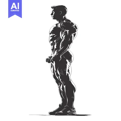 Aset premium populer: A Silhouette of a Muscular Man in Profile