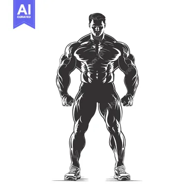 Aset premium populer: Silhouette of a Muscular Man with Defined Muscles