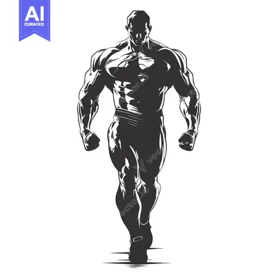 Aset desain premium: Muscular Man Silhouette Walking Forward