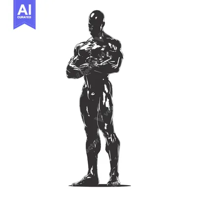 Aset premium populer: Silhouette of a Muscular Man Standing with Crossed Arms