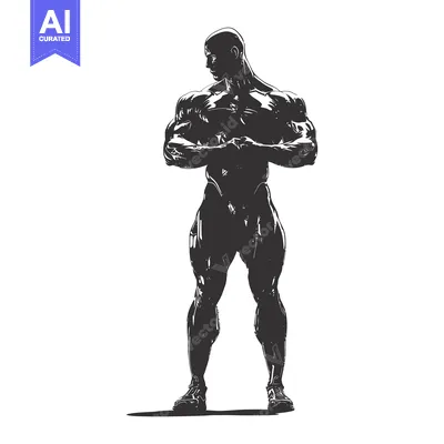 Aset desain premium: Muscular man with crossed arms in a silhouette drawing