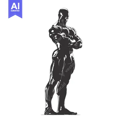 Aset premium populer: Silhouette of a Muscular Bodybuilder with Arms Crossed