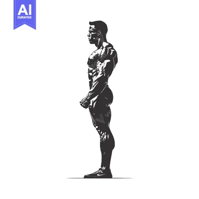 Silhouette of a Muscular Bodybuilder in a Profile Pose