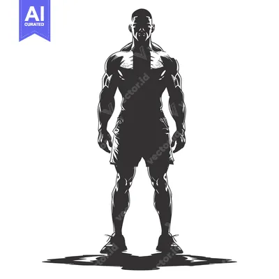 Aset desain premium: Silhouette of a Muscular Man Standing with Hands on Hips