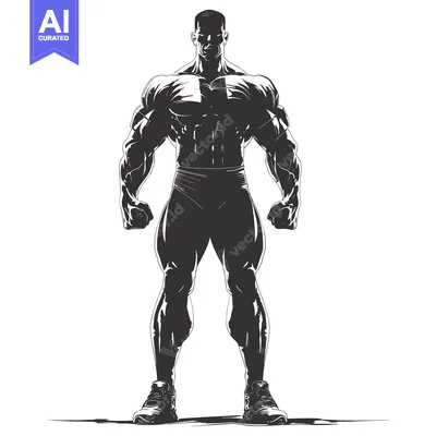 Silhouette of a Muscular Man Standing with Fists Clenched