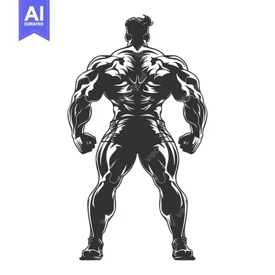 Aset desain premium: A muscular man viewed from behind, showcasing his well-defined back an