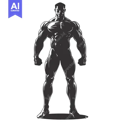 Aset desain premium: A Silhouette of a Muscular Man Standing with His Arms at His Sides