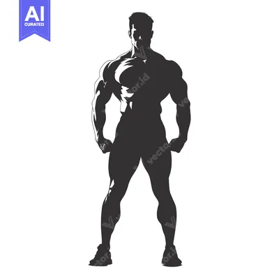 Premium design asset: Silhouette of a Muscular Man Standing with Hands on Hips