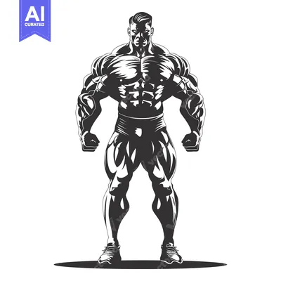 Aset premium populer: Muscular Bodybuilder Standing with Determined Expression