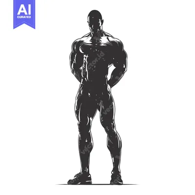 Silhouetted Muscular Male Figure Standing with Hands Behind Back
