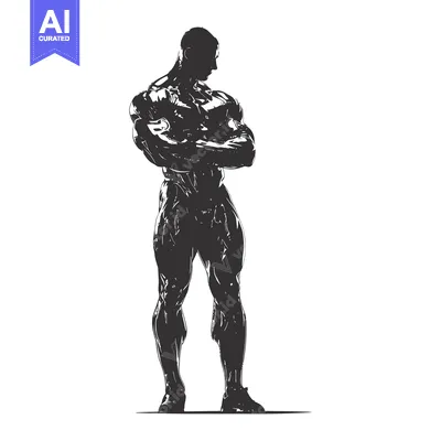 Aset premium populer: Silhouette of a Muscular Man with Crossed Arms