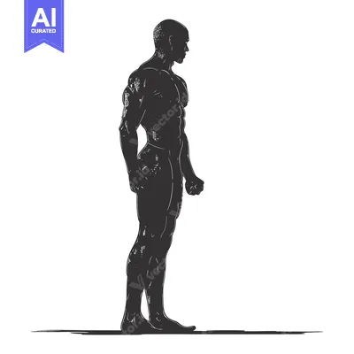 Popular premium asset: Silhouette of a Muscular Man Standing in Profile