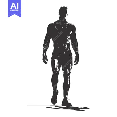 Premium design asset: Silhouette of a Muscular Man Walking with a Shadow