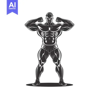 Aset desain premium: Muscular Man Posing with Flexed Biceps and Ab Muscles