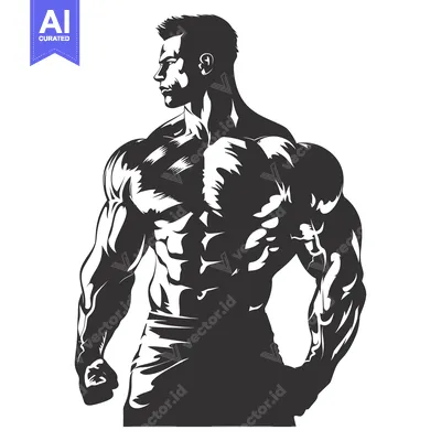 Aset desain premium: Muscular Man Silhouette in Profile Pose