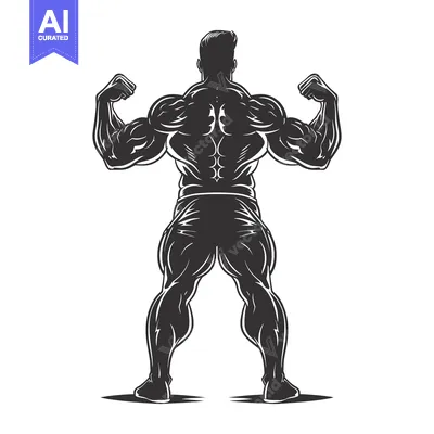 Muscular Man Standing with Arms Flexed, Viewed from Behind