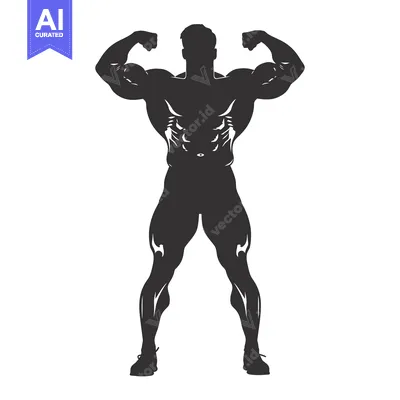 Aset desain premium: Silhouette of a Muscular Man Flexing His Biceps