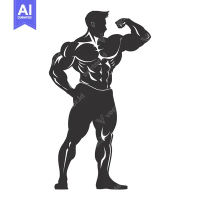 Aset desain premium: Silhouette of a muscular man flexing his bicep