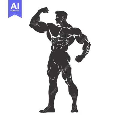 Aset desain premium: Silhouette of a Muscular Man Flexing His Bicep