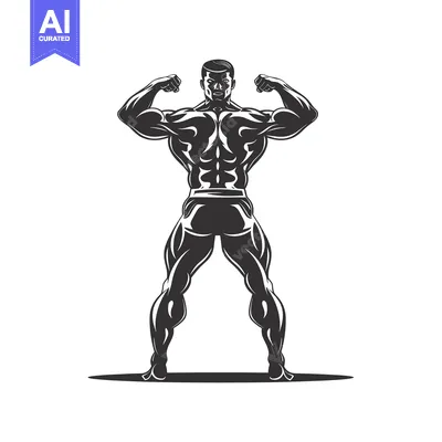 Premium design asset: Muscular Man Posing with Flexed Biceps and Back Muscles