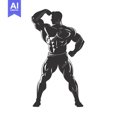 Aset desain premium: Silhouette of a Muscular Bodybuilder Posing