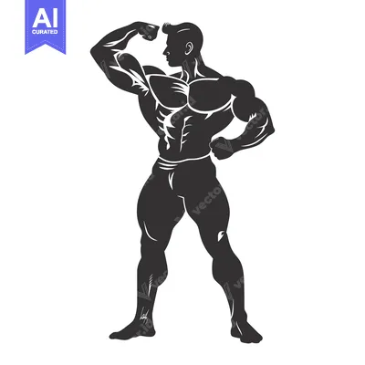 Aset premium populer: Silhouette of a Muscular Bodybuilder Flexing His Biceps
