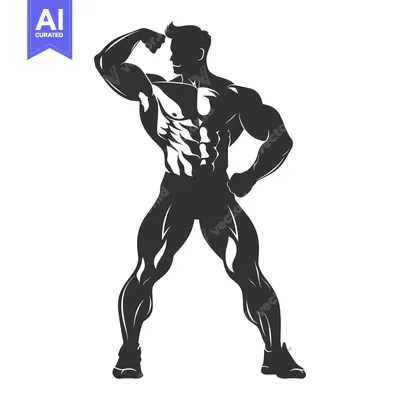 Aset desain premium: Silhouette of a Muscular Man Flexing His Bicep
