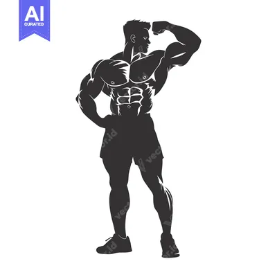 Aset desain premium: Silhouette of a Muscular Man Flexing His Bicep