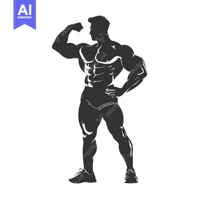 Aset desain premium: Silhouette of a Muscular Man Flexing His Bicep