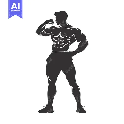 Silhouette of a Muscular Man Flexing His Bicep