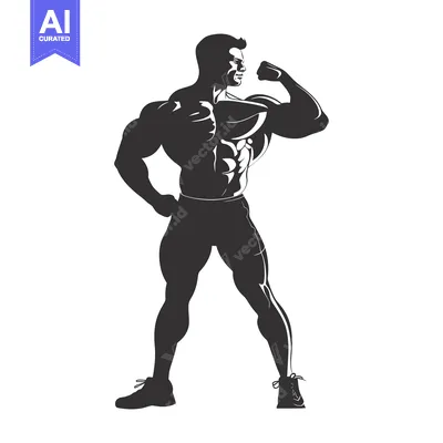 Aset desain premium: Muscular Man Flexing Bicep and Posing in Silhouette