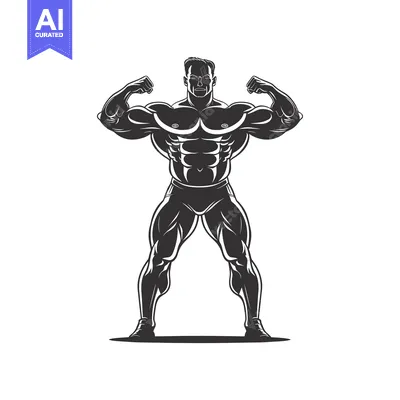 Aset desain premium: Muscular Man Flexing Biceps in Silhouette