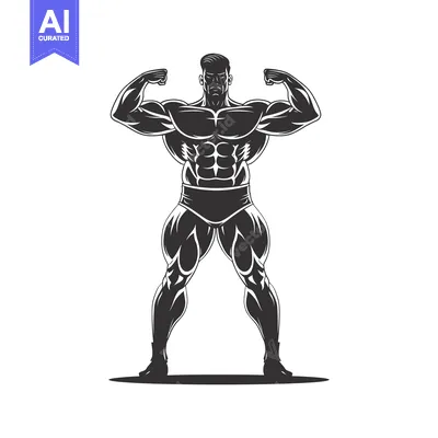 Popular premium asset: Muscular Man Flexing Biceps in Black and White Illustration