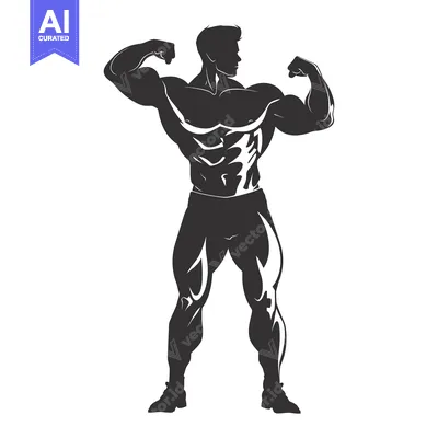 Silhouette of a Muscular Man Flexing His Biceps