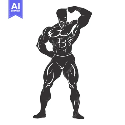 Aset desain premium: Silhouette of a Muscular Man Flexing his Biceps