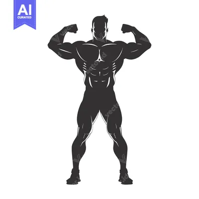 Aset desain premium: Silhouette of a Muscular Man Flexing His Biceps