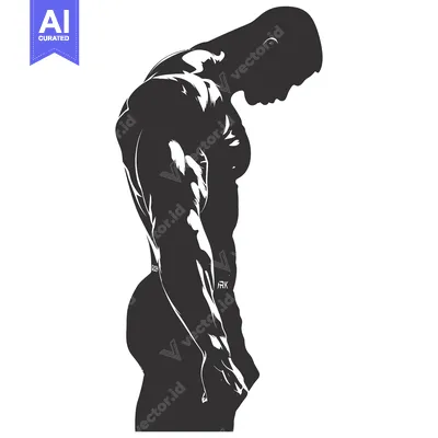 Silhouette of a Muscular Man with Defined Muscles